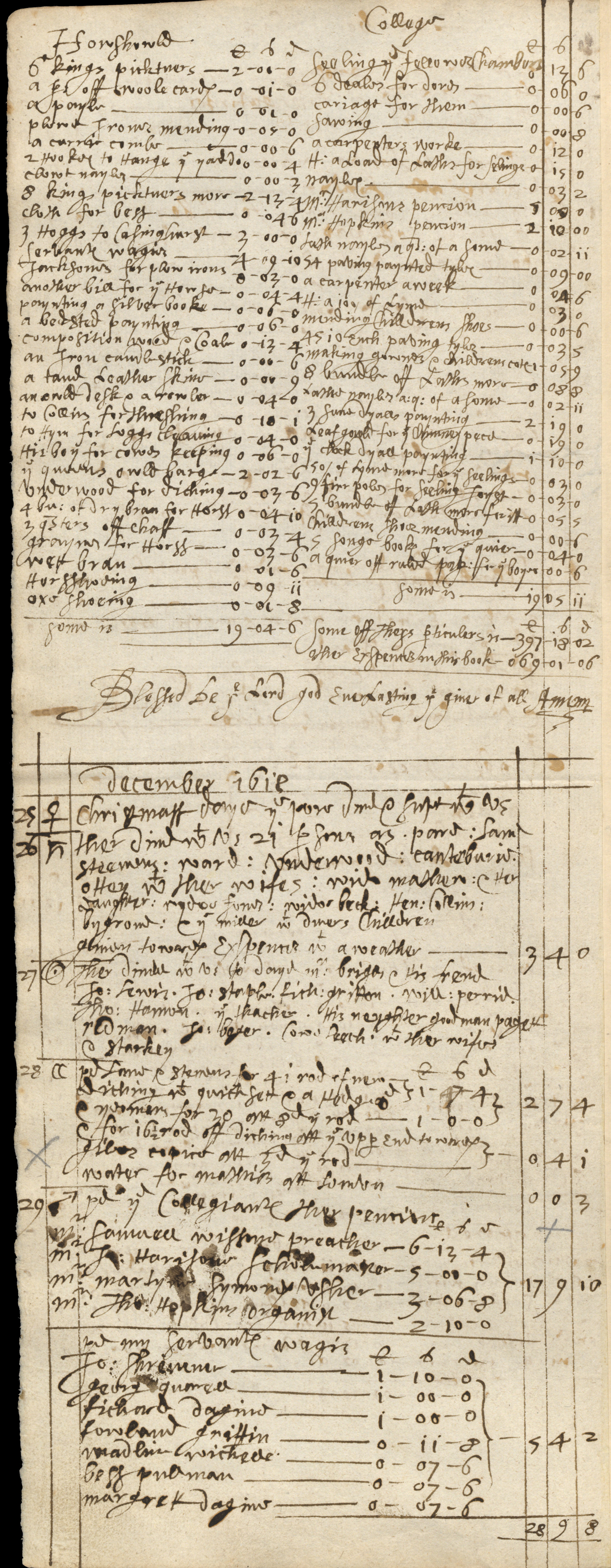 Hospitality was an important form of charity for all levels of early modern society. Some middling people might donate food to bread boxes in their local church, but others might also host neighbours within their own homes, providing food, company and warmth for those most in need. Charity was especially important around times of celebration and Christian holidays. During the Christmas of 1618, wealthy actor and businessman Edward Alleyn recorded an act of charity in his diary: christmas daye the pore dined and supt with us. Over the next two days (26 and 27 December), Alleyn hosted more dinners for his acquaintances and their families. He spent a total of 3 4s on hospitality over the festive period, a significant amount of money at the time.<br />
<br />
Edward Alleyn was keen to show his elite middling status through his acts of charity. In 1619, he founded a college on his estate in Dulwich, just outside London. This charitable school formed part of a series of buildings, including a chapel, a schoolhouse and twelve almshouses. The school was modelled on other charitable foundations of the day, such as Charterhouse School, opened by Thomas Sutton a few years earlier in Farringdon, London. Alleyns accounts record the large sums of money he spent on the school and its pupils, from clothing to events.<br />
<br />
Edward Alleyns charitable hosting was likely an extravagant affair, but less wealthy middling individuals would follow a similar principle, using celebrations such as Christmas to offer hospitality and so demonstrate their Christian compassion to those less fortunate. 