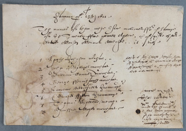 This note, written in January 1612, concerns a charitable gift of 200 left to the city of Chester by Fulke Aldersey in his will. Fulke was a merchant and an alderman - one of 12 appointed governors of Chester - and a considerably wealthy man. Prominent citizens like Fulke Aldersey often left money in their wills to the city where they lived. These funds effectively established charities that could be used to improve some aspect of the city, such as public works or education.<br />
<br />
Fulke directed that his 200 was to be lent to eight young men of Chester who had served an apprenticeship, so were traders and members of a guild, to help them set up their own business within the city. Each individual would repay the money over the course of seven years, allowing it to be lent out again to another eight tradesmen. Fulke also specified that the money should go to merchants like himself, or if not then to members of the drapers company or, finally, members of the ironmongers or mercers companies.<br />
<br />
Charitable pursuits like this acted as civic memorials, as the individual was remembered in their local community through the perpetual circulation of their generous donation.