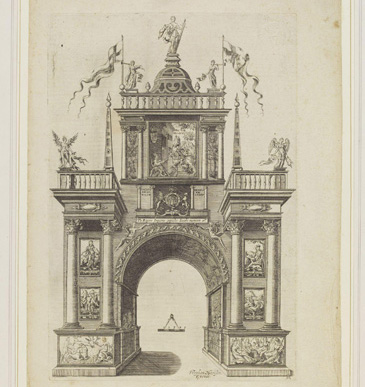 This book preserves the memory of the royal entry of King James I into London on 15th March 1604. A royal entry was a formal gesture of loyalty by a city to the ruler, usually to mark the start of the reign. The book describes and illustrates the extravagant pageant (like a parade) of street theatre and music, staged on seven triumphal wooden arches specially made for the day by joiner Stephen Harrison and his team of craftsmen.<br />
<br />
These huge constructions were wide enough to span the street, up to 27 metres tall, and elaborately decorated with statues, paint and gilding. The arches were funded by Londons multinational merchants and they represented different regions, creating a kind of symbolic world tour. As King James processed from the Tower of London to Temple Bar in the City of London, he paused at each arch to watch a show composed by writers like Thomas Dekker or Ben Jonson and performed by actors perched on the platforms. Crowds of people enjoyed the carnival atmosphere and the rare chance to see their king.<br />
<br />
Such events and their advertisement through print speaks to the importance of pageantry and civic ceremony for middling people. People attending this event might save any prints or pamphlets collected on the day as a memento.