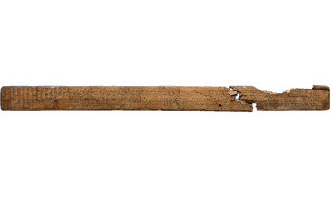 This carpenter's ruler, made of maple wood because it is very strong, is inscribed with the date 1635, which might mark the year of its making or perhaps commemorate a significant event in its owner's life, like finishing an apprenticeship. It was found during excavations by Canterbury Archaeological Trust in the ceiling at Longport House, Newington near Folkestone, when the house was dismantled to make way for the Channel Tunnel and rebuilt at the Weald and Downland Museum. It measures 24 inches in length and has increments marked on one side and decorative patterns carved into the other. Middling men and women often owned tools that had both a practical function and aesthetic appeal, and they may well have made and decorated them themselves, personalising them for use in ways that were pleasing but also facilitated their identification if lost or stolen. The carpenter that lost this ruler at Longport House clearly took pride in the tools of their trade. A technique called mastic and punching was used to decorate the ruler  a skill used by joiners.<br />
<br />
A rule such as this would have helped its owner to measure timber in multiples of its length, without needing much expertise in mathematics. Follow this link to the <a href='https://unlockingourpast.co.uk/finds/carpenters-rule/#' target='_blank'>Canterbury Archaeological Trust</a> site to read a quote from Dr Stephen Johnston from the Museum of History of Science (University of Oxford) about how craft practices related to practical maths in this period. We can connect this object to the how to books which were a very popular publishing phenomenon, offering to teach the practice of arithmetic from the 1560s onwards to an aspirant middling sort who wanted to broaden their skills.